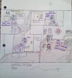 Size: 1109x1200 | Tagged: safe, artist:theinvertedshadow, derpibooru import, ponified, pony, elements of insanity, series:brutalight gets intimate (remade), brutalight sparcake, comic, couch, darts, dialogue, door, drawing, gun, image, jpeg, nostalgia critic, pen drawing, sketch, television, traditional art, weapon
