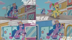 Size: 4401x2476 | Tagged: safe, derpibooru import, edit, edited screencap, editor:quoterific, screencap, izzy moonbow, posey (g5), my little pony: tell your tale, spoiler:g5, spoiler:my little pony: tell your tale, spoiler:tyts01e13, dumpster diving, g5, image, png