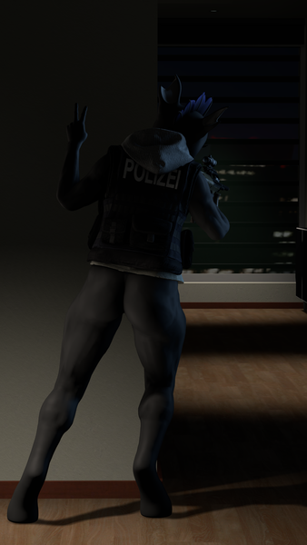 Size: 2160x3840 | Tagged: questionable, artist:jeff556, derpibooru import, anthro, art pack:fun n games 2022, 3d, ass, butt, clothes, female, gesture, grand theft auto, gta v, gun, image, nudity, png, police, police changeling, police officer, police pony, police uniform, rainbow six siege, solo, solo female, source filmmaker, tactical, weapon