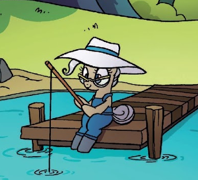 Size: 390x355 | Tagged: safe, derpibooru import, idw, mayor mare, earth pony, pony, spoiler:comic, spoiler:comic47, cute, female, fishing, fishing rod, glasses, hat, image, mare, png