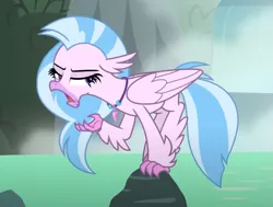 Size: 801x605 | Tagged: safe, derpibooru import, screencap, silverstream, classical hippogriff, hippogriff, what lies beneath, colored hooves, cropped, faic, female, image, jewelry, necklace, open mouth, png, solo
