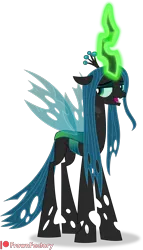 Size: 3000x5241 | Tagged: safe, artist:frownfactory, derpibooru import, queen chrysalis, changeling, changeling queen, cheeselegs, crown, female, glow, glowing horn, horn, image, jewelry, magic, png, regalia, simple background, solo, transparent background, vector, wings