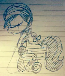 Size: 618x713 | Tagged: safe, artist:maren, derpibooru import, jinx, earth pony, pony, 2014, crying, disabled, doodle, eyes closed, female, image, jpeg, katawa jinx, mare, old art, pencil drawing, solo, traditional art, wheelchair