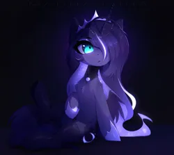 Size: 2302x2052 | Tagged: safe, artist:magnaluna, derpibooru import, princess luna, alicorn, pony, chest fluff, clothes, crown, hair over one eye, high res, hoof shoes, image, jewelry, looking at you, paywall content, png, regalia, socks, solo, stockings, thigh highs