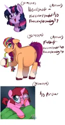 Size: 2000x3855 | Tagged: safe, artist:ponykittenboi, derpibooru import, sunny starscout, twilight sparkle, oc, oc:rose petal, earth pony, pony, unicorn, advertisement, belly, belly blush, big belly, blushing, braid, commission info, female, filly, foal, g4, g4 to g5, g5, generation leap, glasses, image, looking at you, mare, multicolored hair, one eye closed, open mouth, png, pregnant, show accurate, signature, smoothie, straw, text, tongue out, unicorn twilight, unshorn fetlocks, watermark, wink, winking at you