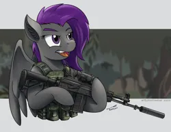 Size: 1920x1482 | Tagged: safe, artist:buckweiser, derpibooru import, oc, oc:fritzy, ak-308, ak-47, assault rifle, commission, female, gun, image, jungle, png, rifle, weapon, ych result, your character here
