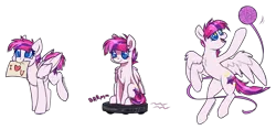 Size: 5080x2389 | Tagged: safe, artist:greenmaneheart, derpibooru import, oc, pegasus, pony, female, image, mare, mouth hold, png, roomba, sign, simple background, solo, transparent background, yarn, yarn ball