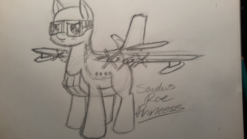 Size: 3264x1836 | Tagged: artist needed, safe, derpibooru import, oc, original species, plane pony, pony, blushing, chonk, fat, female, female oc, flying boat, goggles, image, jpeg, looking at you, plane, propeller, safety goggles, saunders-roe princess, seaplane, shy, smiling, solo, traditional art