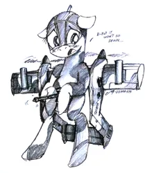 Size: 1908x2152 | Tagged: artist needed, suggestive, derpibooru import, oc, unofficial characters only, original species, plane pony, pony, autocannon, blushing, blushing profusely, colt, embarrassed, foal, funny, image, jpeg, looking at you, male, marines, minigun, ov-10 bronco, plane, propeller, rotary cannon, simple background, solo, talking to viewer, white background, worried