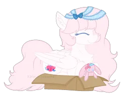 Size: 1000x800 | Tagged: safe, artist:katelynleeann42, derpibooru import, oc, pegasus, pony, base used, box, female, image, lying down, mare, png, pony in a box, prone, simple background, solo, transparent background