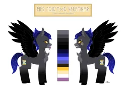 Size: 3000x2067 | Tagged: safe, artist:melodytheartpony, derpibooru import, oc, oc:parasite, oc:the unknown parasite, pegasus, feral, futa, herm, hourglass, image, intersex, markings, odd pupils, parasite, png, reference sheet, signature, simple background, stars, white background