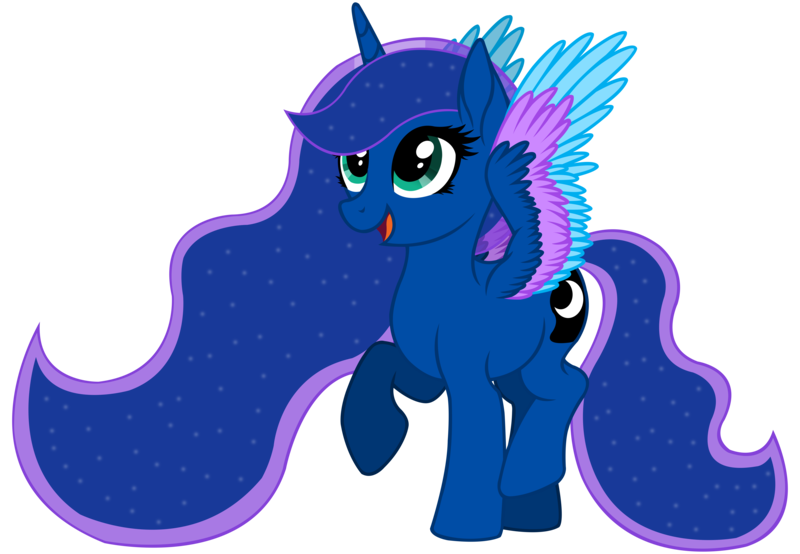Size: 11558x8000 | Tagged: safe, artist:laszlvfx, artist:starshade, derpibooru import, princess luna, alicorn, pony, absurd resolution, base used, colored wings, cutie mark, female, image, mare, multicolored wings, open mouth, png, raised hoof, simple background, solo, transparent background, wings