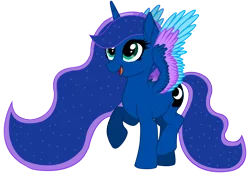 Size: 11558x8000 | Tagged: safe, artist:laszlvfx, artist:starshade, derpibooru import, princess luna, alicorn, pony, absurd resolution, base used, colored wings, cutie mark, female, image, mare, multicolored wings, open mouth, png, raised hoof, simple background, solo, transparent background, wings