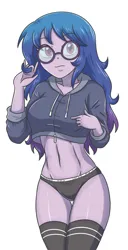 Size: 1807x3543 | Tagged: suggestive, artist:sumin6301, derpibooru import, izzy moonbow, human, equestria girls, my little pony: a new generation, belly button, breasts, clothes, equestria girls-ified, female, g5, g5 to equestria girls, generation leap, glasses, image, jacket, jpeg, looking at you, panties, socks, solo, solo female, stockings, thigh highs, underwear