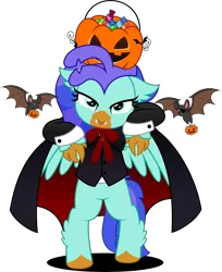 Size: 4071x5000 | Tagged: safe, artist:jhayarr23, derpibooru import, edit, oc, oc:sea lilly, unofficial characters only, bat, classical hippogriff, hippogriff, vampire, :p, candy, clothes, costume, fangs, food, halloween, halloween costume, holiday, image, png, pumpkin bucket, simple background, tongue out, transparent background