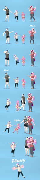 Size: 1920x8640 | Tagged: safe, artist:papadragon69, derpibooru import, princess cadance, princess flurry heart, princess skyla, shining armor, anthro, 3d, bluey, clothes, comic, dancing, family, image, png, source filmmaker