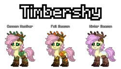 Size: 3000x1700 | Tagged: safe, artist:bandwidth, derpibooru import, fluttershy, timber spruce, original species, pony, timber pony, timber wolf, pony town, antlers, female, image, leaves, male, png, shipping, simple background, snow, species swap, straight, timbershy, transparent background