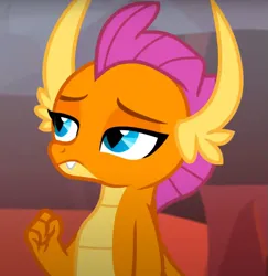 Size: 749x769 | Tagged: safe, derpibooru import, screencap, smolder, dragon, sweet and smoky, clenched fist, cropped, dragoness, female, image, png, smolder is not amused, solo, unamused