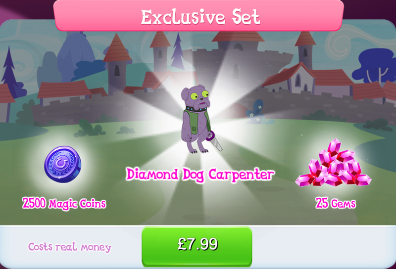 Size: 1267x861 | Tagged: safe, derpibooru import, idw, official, unnamed character, diamond dog, bundle, choker, clothes, collar, costs real money, dog collar, english, gameloft, gem, green eyes, idw showified, image, jpeg, magic coins, male, pocket, sale, solo, solo focus, text, vest