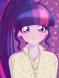 Size: 1300x1700 | Tagged: safe, artist:rileyav, derpibooru import, sci-twi, twilight sparkle, equestria girls, female, glasses off, image, jewelry, necklace, png, solo, solo female