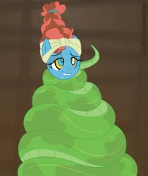 Size: 1300x1550 | Tagged: safe, artist:lunahazacookie, derpibooru import, meadowbrook, earth pony, pony, snake, coils, eyelashes, female, hypno eyes, image, kaa eyes, mare, png, smiling, solo