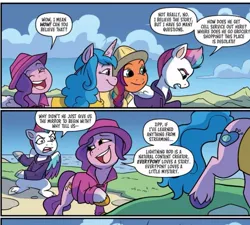 Size: 1023x921 | Tagged: safe, derpibooru import, idw, izzy moonbow, pipp petals, sunny starscout, sunset shimmer, zipp storm, spoiler:comic, spoiler:g5comic, spoiler:g5comic05, detective, detective zipp, g5, image, jpeg, raincoat, sun