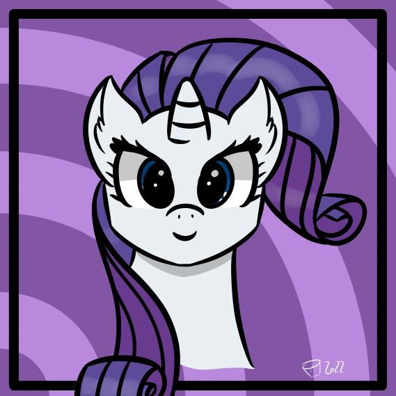 Size: 569x569 | Tagged: safe, artist:scarletdoodle, derpibooru import, rarity, pony, blue eyes, bust, female, image, mare, my little pony, png, portrait, purple background, purple hair, simple background, solo, solo female