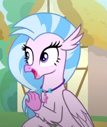 Size: 561x665 | Tagged: safe, derpibooru import, screencap, silverstream, classical hippogriff, hippogriff, uprooted, cropped, cute, diastreamies, female, image, jewelry, necklace, open mouth, open smile, png, smiling, solo