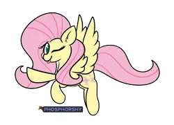 Size: 2630x1903 | Tagged: safe, artist:phosphorshy, derpibooru import, fluttershy, pegasus, pony, ;p, ear fluff, female, flying, image, mare, one eye closed, png, signature, simple background, solo, tongue out, transparent background, wink