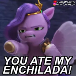 Size: 1280x1280 | Tagged: safe, artist:forzaveteranenigma, derpibooru import, edit, edited screencap, screencap, pipp petals, pegasus, pony, my little pony: make your mark, my little pony: make your mark chapter 2, spoiler:my little pony: make your mark, spoiler:my little pony: make your mark chapter 2, angry, caption, drake & josh, g5, image, image macro, instagram, jpeg, meme, phone, pointing, portrait of a princess, text, watermark, youtube