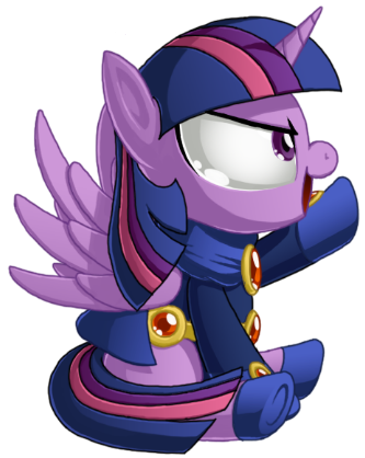 Size: 333x418 | Tagged: safe, artist:berrypawnch, derpibooru import, edit, twilight sparkle, twilight sparkle (alicorn), alicorn, pony, boots, cloak, clothes, dc comics, female, gem, horn, image, mare, png, raven (dc comics), shoes, simple background, sitting, smiling, spread wings, tara strong, teen titans, transparent background, twiraven, voice actor joke, wings