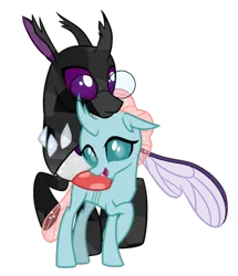 Size: 671x782 | Tagged: safe, artist:cheezedoodle96, artist:obsidian chitin, derpibooru import, ocellus, oc, oc:obsidian chitin, changedling, changeling, crystal pony, canon x oc, crystallized, image, nuzzling, png, simple background, transparent background
