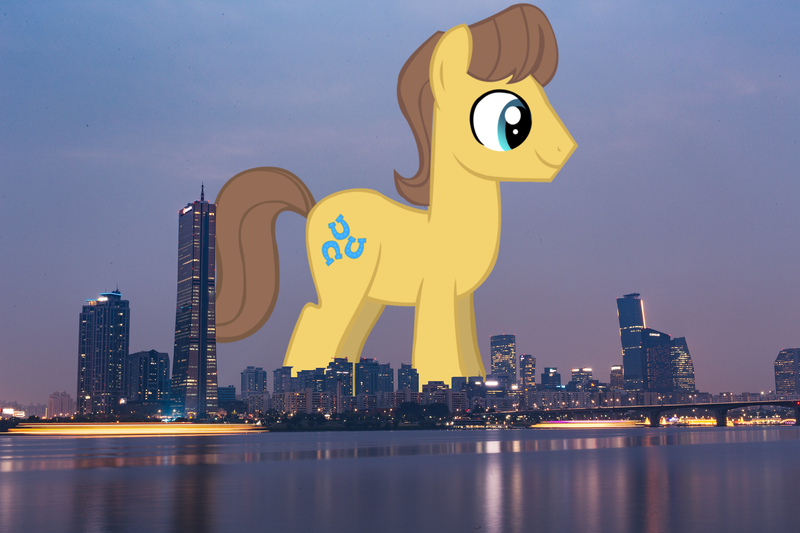 Size: 2048x1365 | Tagged: safe, artist:jaredking779, artist:serginh, derpibooru import, caramel, earth pony, pony, background pony, giant pony, giant/macro earth pony, highrise ponies, image, irl, jpeg, macro, male, mega giant, photo, ponies in real life, seoul, south korea, stallion