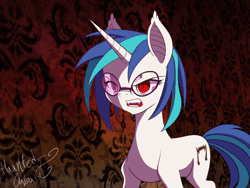 Size: 1280x960 | Tagged: safe, artist:hauntedtuba, derpibooru import, vinyl scratch, pony, undead, unicorn, vampire, vampony, animated, breathing, fangs, female, image, loop, mare, no sound, open mouth, panting, red eyes, slit pupils, solo, webm