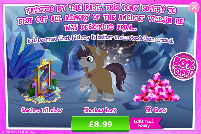 Size: 1954x1303 | Tagged: safe, derpibooru import, idw, official, king sombra, shadow lock, pony, unicorn, advertisement, bush, cloak, clothes, costs real money, english, flower, gameloft, gem, gray coat, grey fur, hood up, horn, image, jpeg, lantern, male, numbers, pot, purple mane, purple tail, sale, scar, solo, solo focus, stained glass, stained glass window, stallion, tail, text, unshorn fetlocks