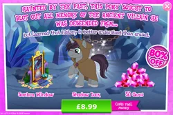 Size: 1954x1303 | Tagged: safe, derpibooru import, idw, official, king sombra, shadow lock, pony, unicorn, advertisement, bush, cloak, clothes, costs real money, english, flower, gameloft, gem, gray coat, grey fur, hood up, horn, image, jpeg, lantern, male, numbers, pot, purple mane, purple tail, sale, scar, solo, solo focus, stained glass, stained glass window, stallion, tail, text, unshorn fetlocks