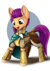 Size: 2480x3508 | Tagged: safe, artist:db, derpibooru import, sunny starscout, earth pony, pony, armor, cape, clothes, female, g5, happy, image, jpeg, mare, medieval, solo