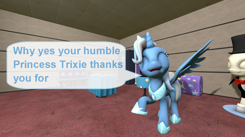 Size: 1920x1080 | Tagged: safe, artist:ask-the-luna-knight, derpibooru import, trixie, alicorn, pony, 3d, alicornified, comic, image, jpeg, race swap, source filmmaker, text, trixiecorn