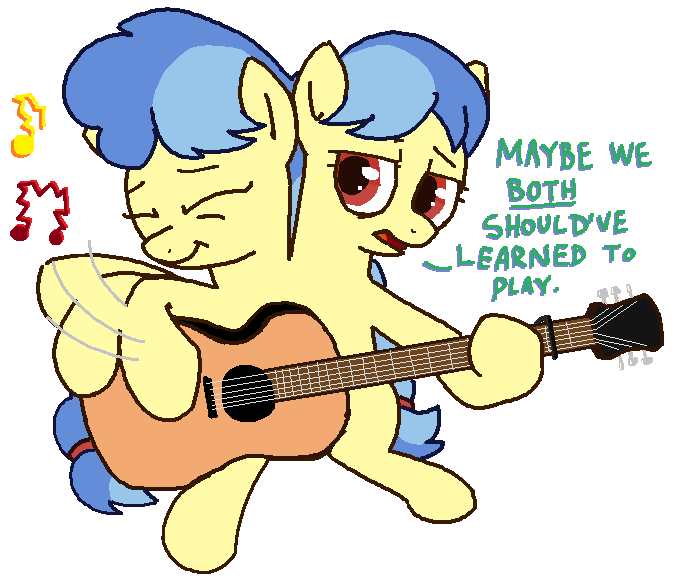 Size: 679x583 | Tagged: safe, artist:kleyime, derpibooru import, oc, unofficial characters only, earth pony, pony, conjoined, conjoined twins, earth pony oc, family guy, female, guitar, image, multiple heads, musical instrument, png, siblings, simple background, sisters, transparent background, twin sisters, twins, two heads