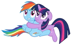 Size: 800x494 | Tagged: safe, artist:benpictures1, derpibooru import, rainbow dash, twilight sparkle, twilight sparkle (alicorn), alicorn, pegasus, pony, dragonshy, duo, duo female, female, hug, image, inkscape, png, scared, simple background, transparent background, vector, wings