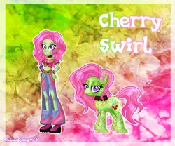 Size: 3088x2568 | Tagged: safe, artist:prismagalaxy514, artist:selenaede, derpibooru import, oc, unofficial characters only, earth pony, human, pony, equestria girls, asian pony, bracelet, choker, clothes, ear piercing, earring, fingerless gloves, gloves, image, jewelry, pants, piercing, png, redesign, reference sheet, ripped pants, short shirt, solo, torn clothes