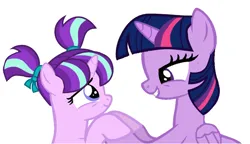 Size: 1316x758 | Tagged: safe, artist:swiftgaiathebrony, derpibooru import, starlight glimmer, twilight sparkle, twilight sparkle (alicorn), alicorn, pony, female, filly, filly starlight glimmer, foal, image, parent:twilight sparkle, png, simple background, white background, younger