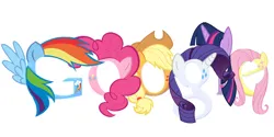 Size: 900x450 | Tagged: safe, artist:monkyingaround, derpibooru import, applejack, fluttershy, pinkie pie, rainbow dash, rarity, twilight sparkle, google doodle, image, jpeg, mane six, simple background, white background