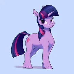 Size: 3000x3000 | Tagged: safe, artist:aquaticvibes, derpibooru import, twilight sparkle, pony, unicorn, blue background, cute, female, happy, high res, horn, image, looking at you, mare, png, simple background, smiling, smiling at you, solo, standing, twiabetes, unicorn twilight