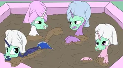 Size: 4500x2500 | Tagged: safe, artist:amateur-draw, derpibooru import, princess cadance, princess celestia, princess luna, twilight sparkle, twilight sparkle (alicorn), alicorn, pony, covered in mud, female, image, mare, messy, mud, mud bath, mud mask, muddy, png, spa, towel, wet and messy
