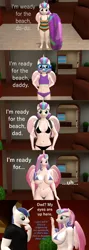 Size: 1920x5400 | Tagged: suggestive, artist:papadragon69, derpibooru import, princess flurry heart, shining armor, anthro, pony, adult flurry heart, age progression, baby, baby pony, backpack, bikini, breasts, busty princess flurry heart, clothes, comic, image, inner tube, looking at breasts, my eyes are up here, older, older flurry heart, png, snorkel, swimsuit, teenage flurry heart, teenager, toddler