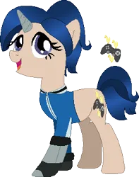 Size: 291x369 | Tagged: safe, artist:selenaede, artist:victorfazbear, derpibooru import, ponified, pony, unicorn, barely pony related, base used, clothes, controller, crossover, cutie mark, gloves, image, open mouth, png, simple background, smg4, tari, transparent background