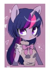 Size: 2894x4093 | Tagged: safe, artist:potetecyu_to, derpibooru import, pinkie pie, twilight sparkle, anthro, abstract background, bust, clothes, female, heart, horn, image, jpeg, looking at you, one eye closed, open mouth, open smile, simple background, smiling, smiling at you, white background, wink, winking at you