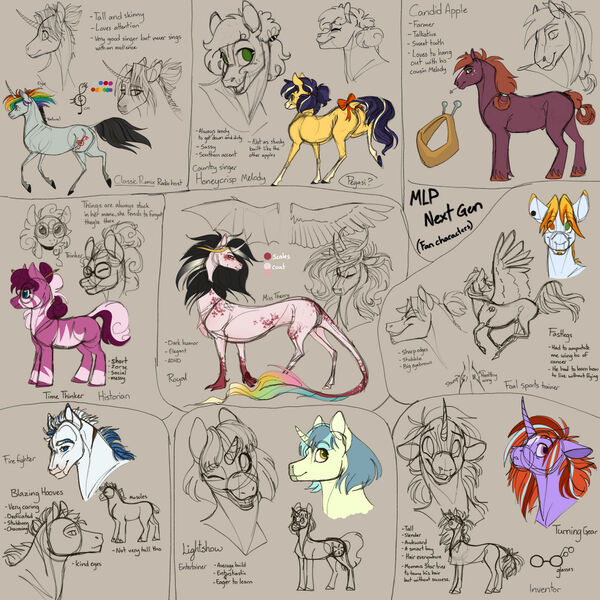 Size: 1280x1280 | Tagged: safe, artist:catlovergirl, artist:rubenite, derpibooru import, oc, oc:blazing hooves, oc:candid apple, oc:classical remix, oc:fastlegs, oc:honeycrisp melody, oc:lightshow, oc:theory, oc:time thinker, oc:turning gear, unofficial characters only, draconequus, earth pony, hybrid, pegasus, pony, unicorn, zebra, bust, colored hooves, colored sketch, curved horn, dyed hair, ear piercing, female, freckles, full body, glasses, horn, horse collar, image, interspecies offspring, jpeg, magical gay spawn, magical lesbian spawn, male, mare, multicolored hair, needs more jpeg, next generation, offspring, parent:applejack, parent:big macintosh, parent:bon bon, parent:coloratura, parent:discord, parent:double diamond, parent:lyra heartstrings, parent:octavia melody, parent:party favor, parent:princess celestia, parent:soarin', parent:spitfire, parent:sugar belle, parent:vinyl scratch, parents:dislestia, parents:lyrabon, parents:partydiamond, parents:rarajack, parents:scratchtavia, parents:soarinfire, parents:startrixburst, parents:sugarmac, parents:zecorlee, piercing, portrait, sketch, stallion, text, unshorn fetlocks