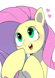 Size: 2507x3541 | Tagged: safe, artist:gakushuogawa, derpibooru import, fluttershy, pegasus, pony, bust, female, heart, image, jpeg, mare, open mouth, simple background, solo, white background